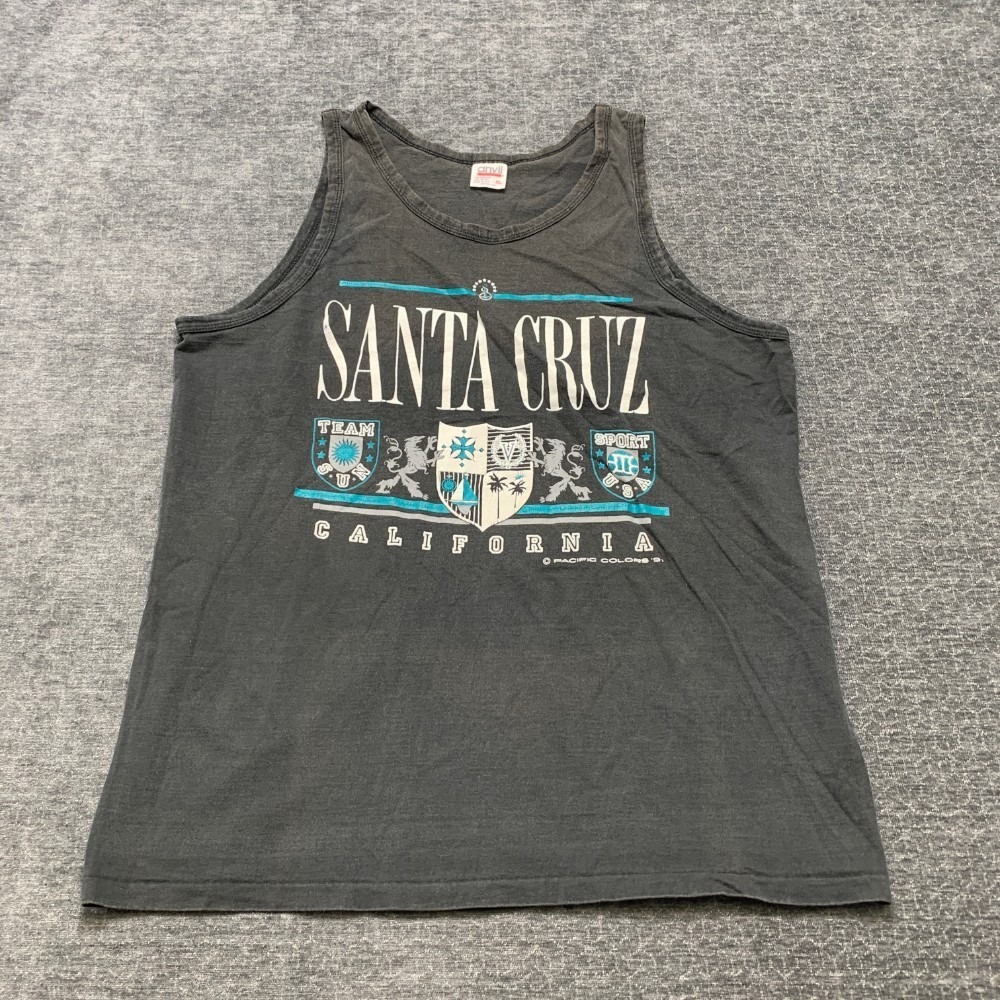 Anvil Santa Cruz California Tank Top Mens XL Black Graphic Print Sleeveless